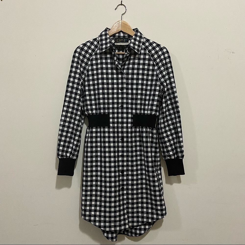 Esprit Opening Ceremony Black White Gingham Check Shirt Dress